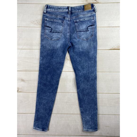 American Eagle Hi Rise Jegging Jeans Womens 6 Acid Wash Distressed Stretch Denim - Picture 6 of 12